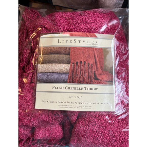 Maroon / Burgundy red Life Styles Plush Chenille Throw Blanket 50x60 - Picture 10 of 16